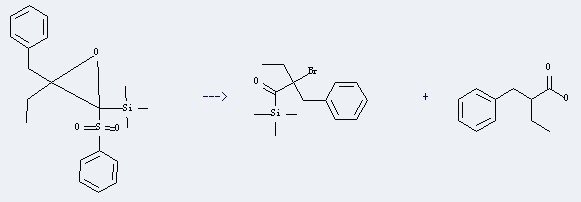 It could be obtained by the reactant of (2-benzenesulfonyl-3-benzyl-3-ethyl-oxiranyl)-trimethyl-silane